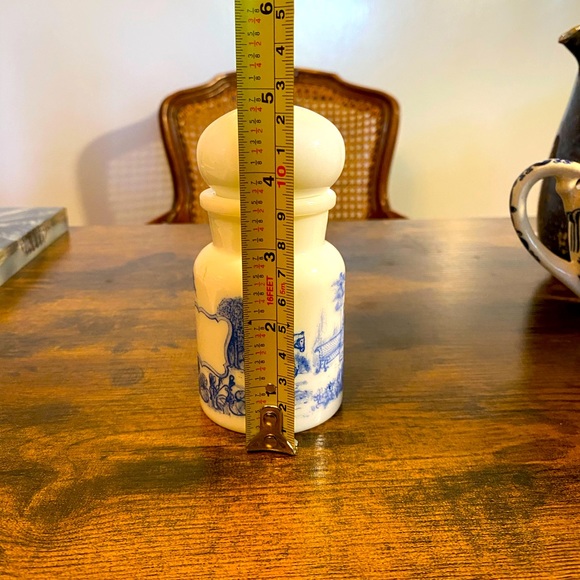 Vintage Milk Glass Apothecary Jar Blue and White Made in Belgium - Picture 7 of 8